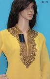 Neck Work Solid Color Georgette Kurta Tunic w/ Gold Detail (M) #8978
